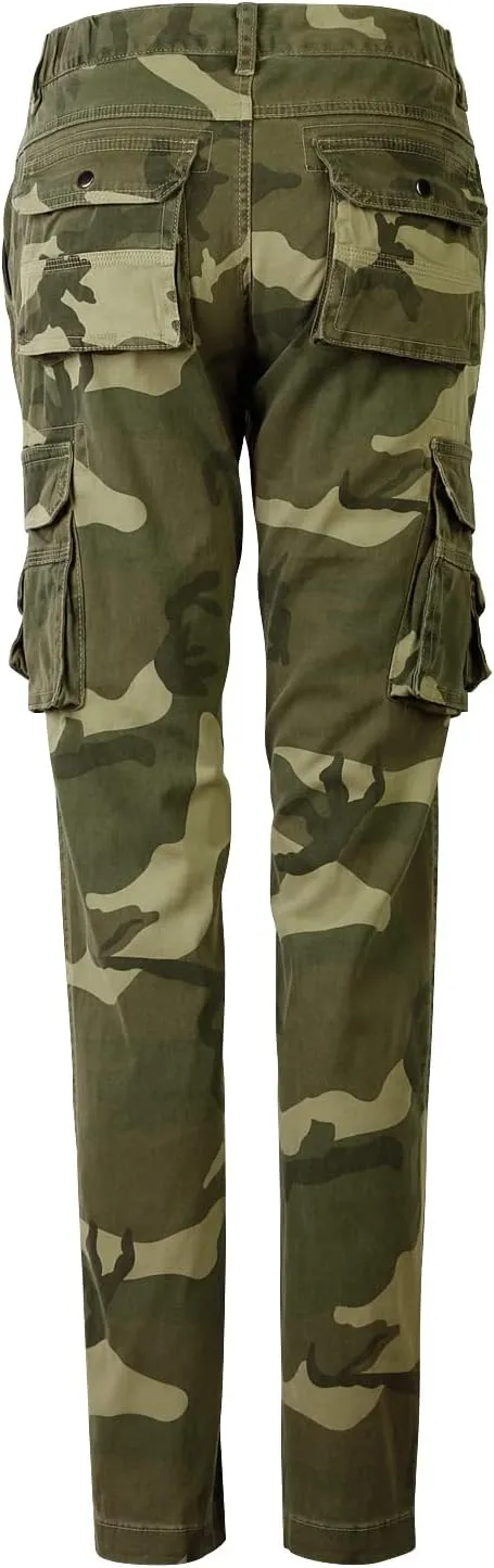 OCHENTA Women's Cotton Stretch Casual Cargo Pants Como Combat Straight Leg with Multi Pockets