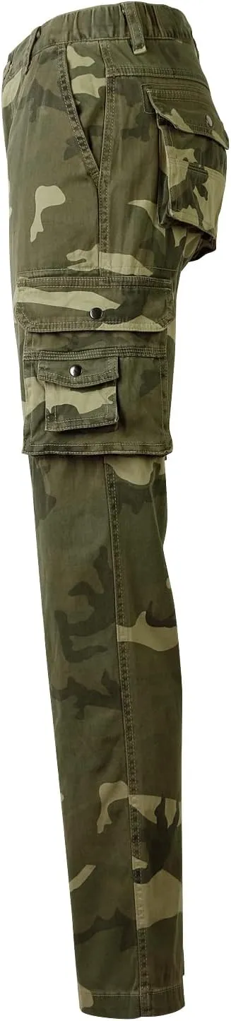 OCHENTA Women's Cotton Stretch Casual Cargo Pants Como Combat Straight Leg with Multi Pockets