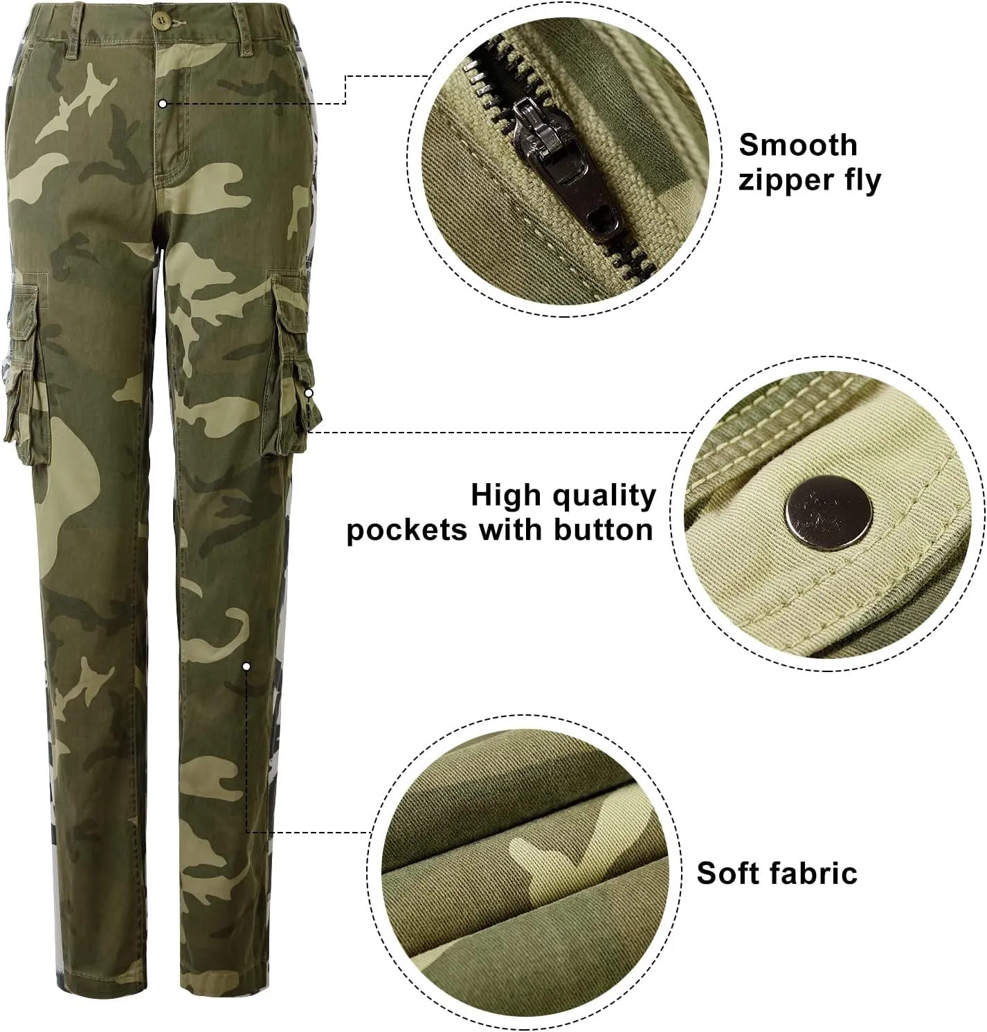 OCHENTA Women's Cotton Stretch Casual Cargo Pants Como Combat Straight Leg with Multi Pockets