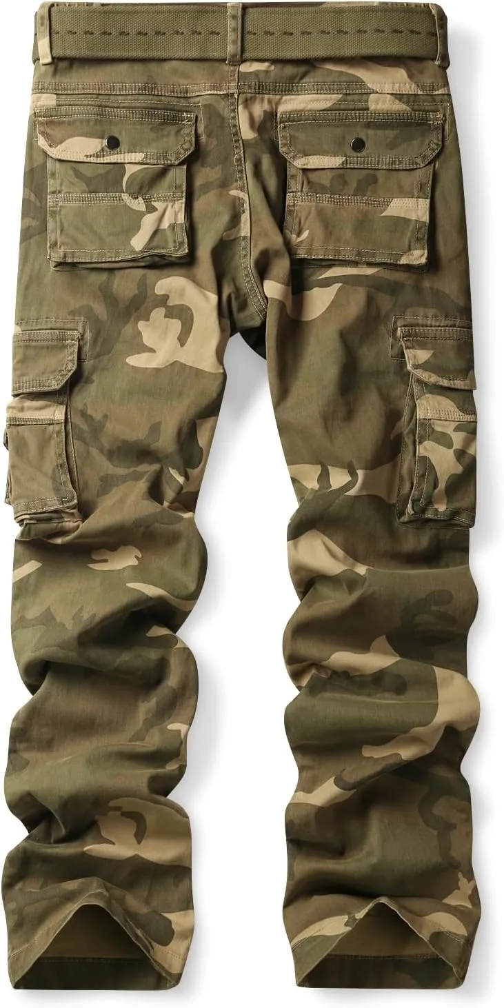 OCHENTA Women's Cotton Stretch Casual Cargo Pants Como Combat Straight Leg with Multi Pockets