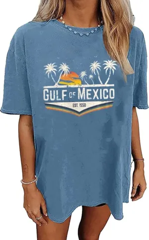 Oversized Graphic Tees for Women Summer Beach Vacation Shirts Coconut Tree Casual Loose T-Shirt Tops