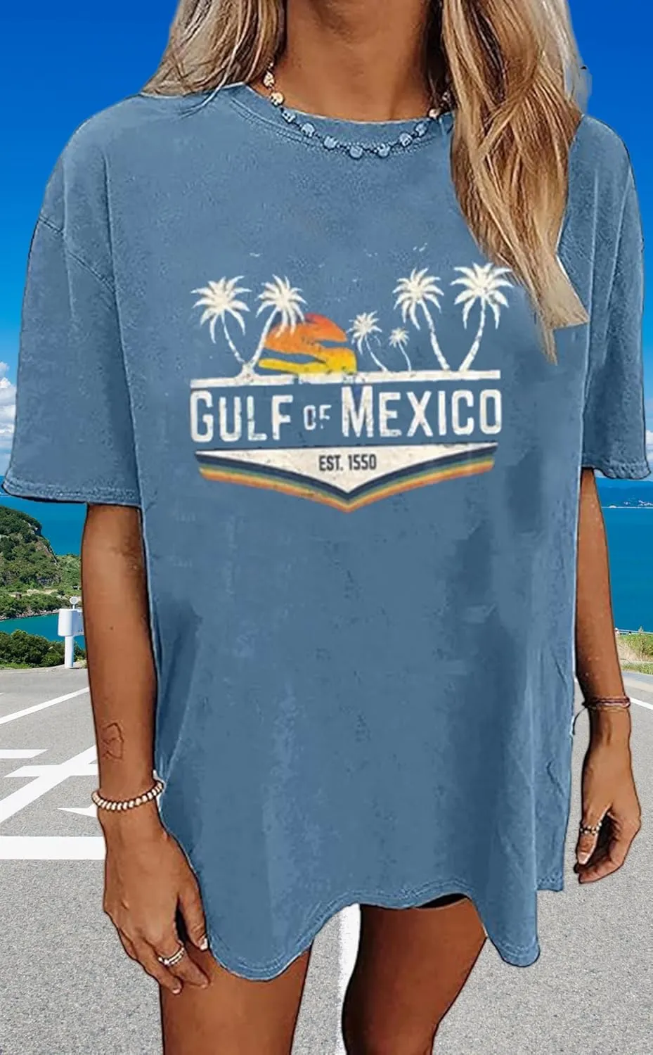 Oversized Graphic Tees for Women Summer Beach Vacation Shirts Coconut Tree Casual Loose T-Shirt Tops