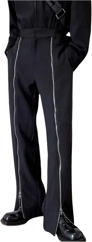 OYOANGLE Men's Zipper Front Straight Leg Pants Casual Trousers with Pocket Streetwear