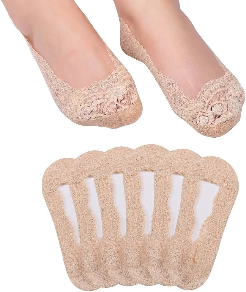 Panda Bros Women's Lace No Show Socks Low Cut Non Slip, Invisible with Flats, Pumps, Boat Liner Socks