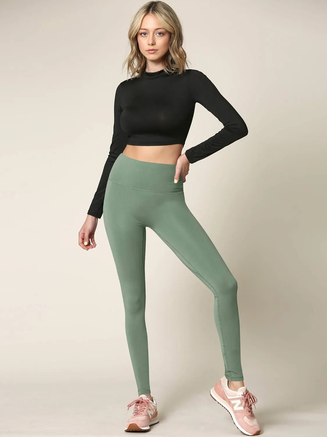 Peached Seamless Front & Side High Waisted Leggings with Inner Pocket Full-Length Yoga Pants