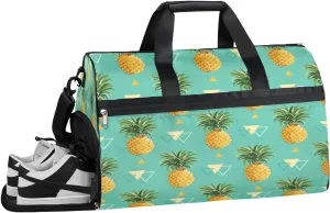 Pineapple Yellow Fruit Sports Gym Bag with Wet Pocket & Shoes Compartment Waterproof Workout Duffel Bag for Women and Men Weekender Overnight Duffle Bag Travel Carry-on Tote