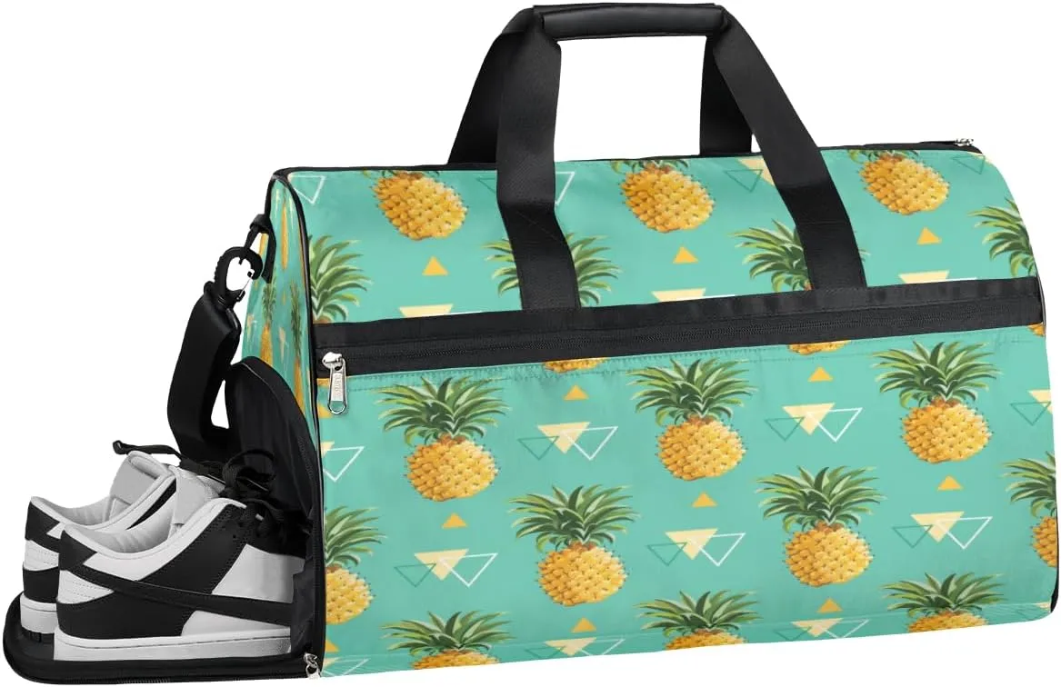 Pineapple Yellow Fruit Sports Gym Bag with Wet Pocket & Shoes Compartment Waterproof Workout Duffel Bag for Women and Men Weekender Overnight Duffle Bag Travel Carry-on Tote