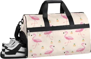 Pink Flamingo Pineapple Sports Gym Bag with Wet Pocket & Shoes Compartment Waterproof Workout Duffel Bag for Women and Men Weekender Overnight Duffle Bag Travel Carry-on Tote