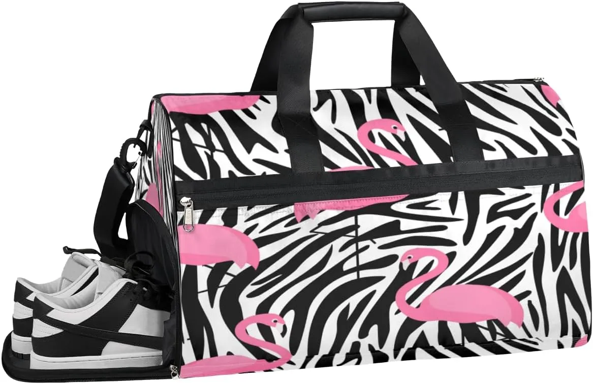 Pink Flamingos Sports Gym Bag with Wet Pocket & Shoes Compartment Waterproof Workout Duffel Bag for Women and Men Weekender Overnight Duffle Bag Travel Carry-on Tote