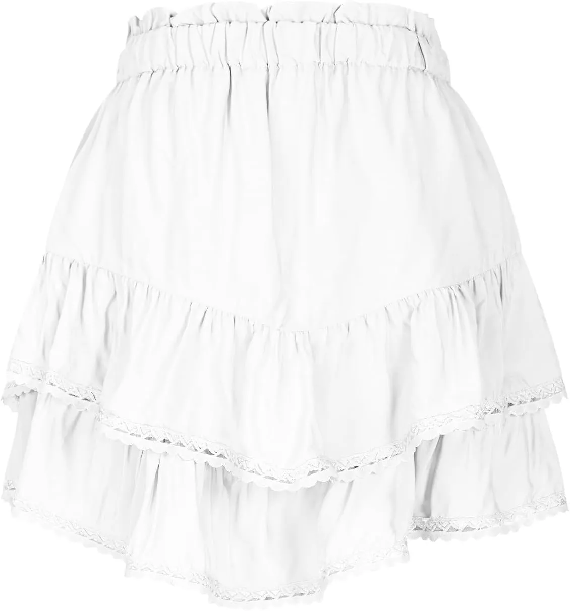 Pleated Mini Skirts for Women High Waisted Elastic Skirt Layered Ruffle Hem Skirts Flowy Tiered Flared Skirt