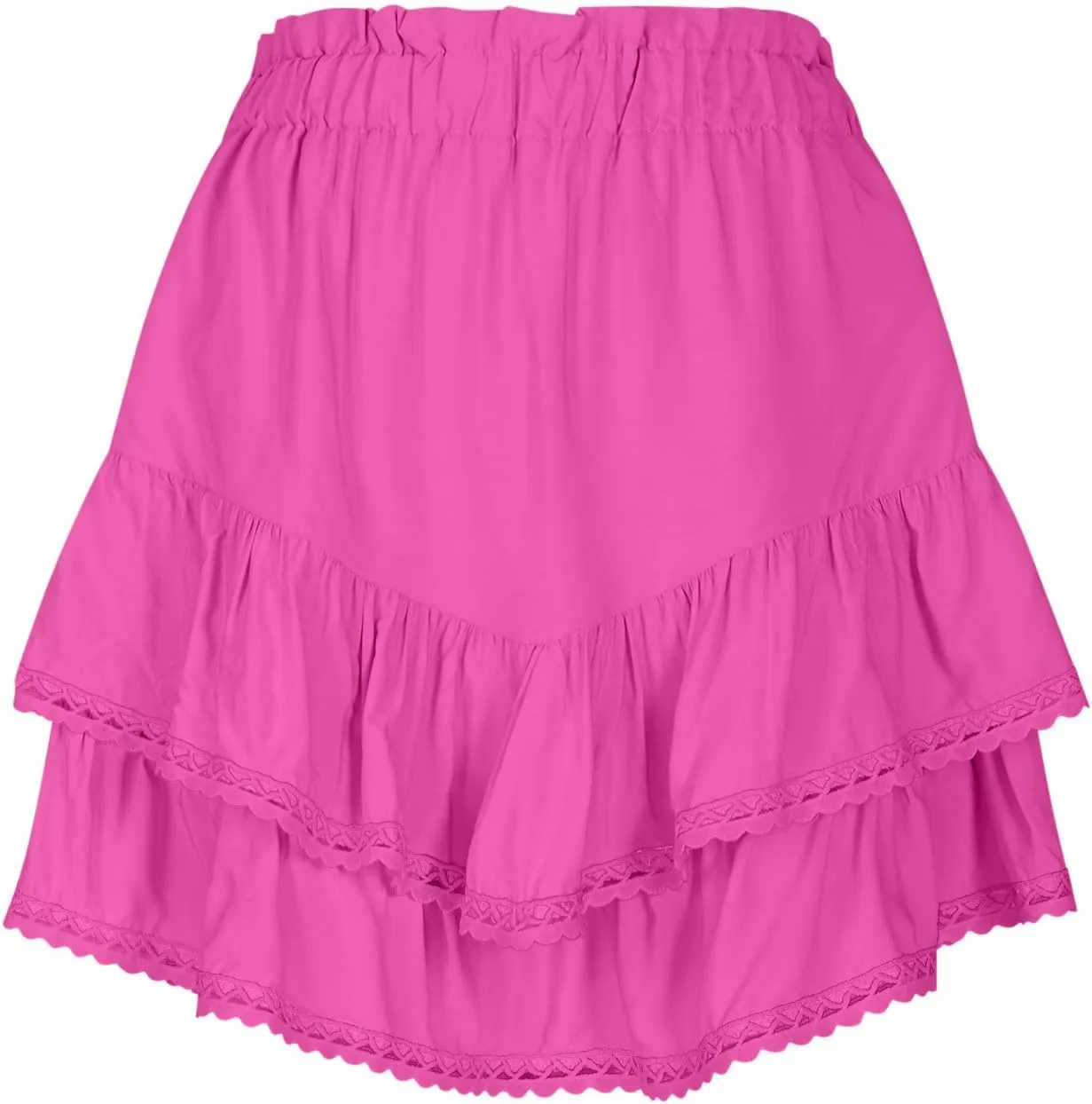 Pleated Mini Skirts for Women High Waisted Elastic Skirt Layered Ruffle Hem Skirts Flowy Tiered Flared Skirt