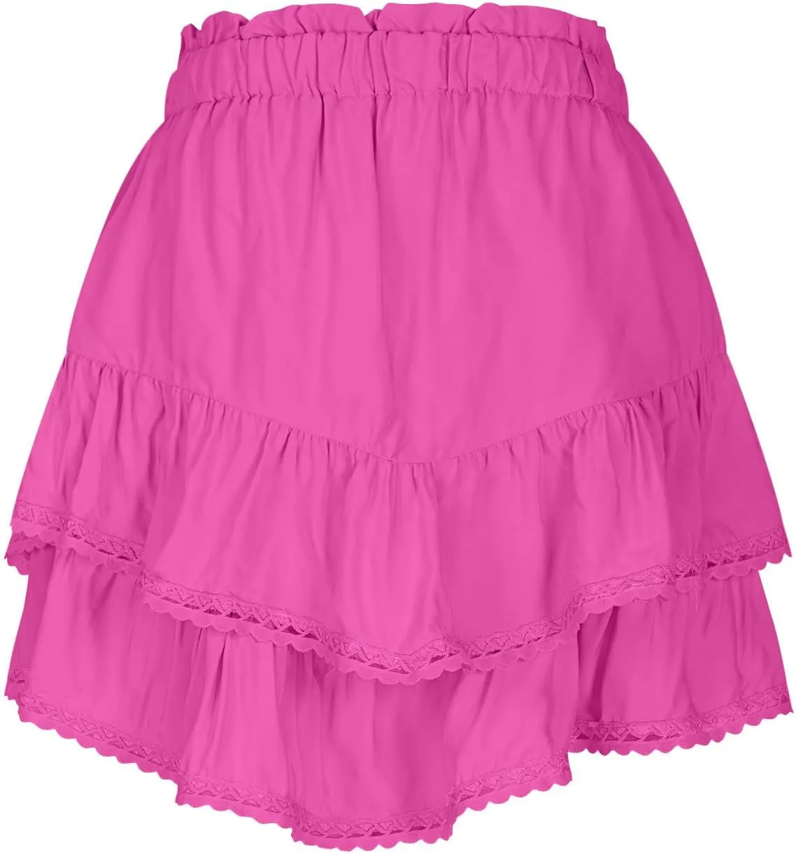 Pleated Mini Skirts for Women High Waisted Elastic Skirt Layered Ruffle Hem Skirts Flowy Tiered Flared Skirt