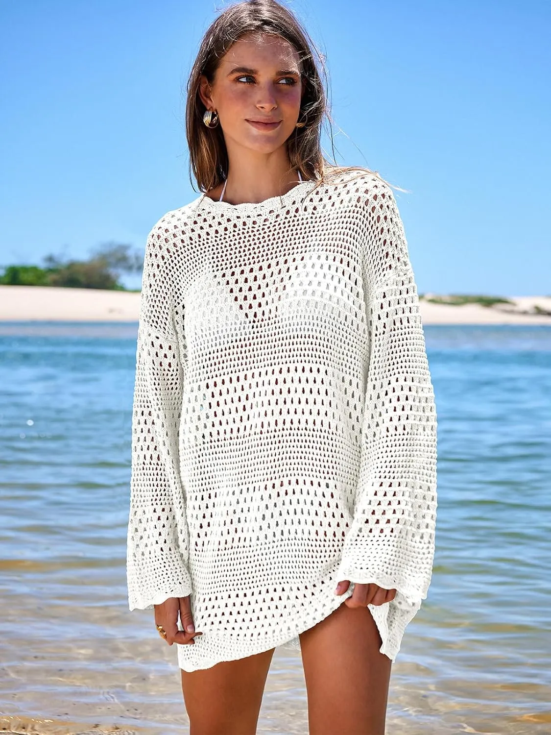 Prinbara Crochet Cover Up for Women Swimsuit Summer Bathing Suit 2025 Swim Hollow Out Bikini Swimwear Mesh Knit Beach Dress