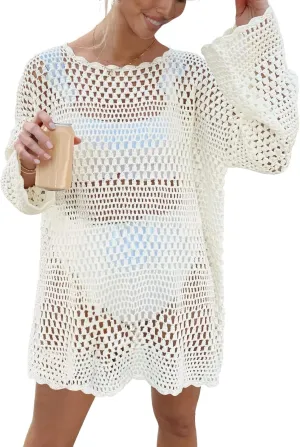 Prinbara Crochet Cover Up for Women Swimsuit Summer Bathing Suit 2025 Swim Hollow Out Bikini Swimwear Mesh Knit Beach Dress