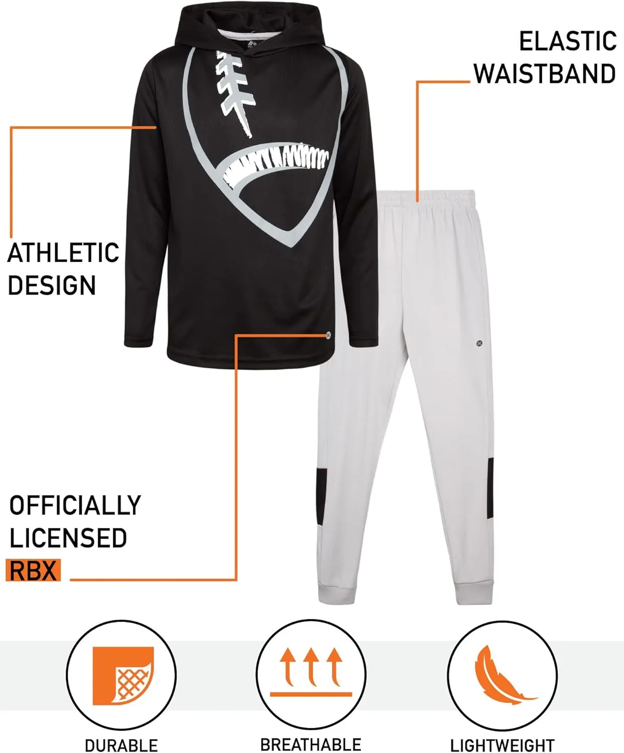 RBX Boys' Jogger Set - 2-Piece Thermal Sports Hoodie and Tricot Joggers (Size: 8-12)