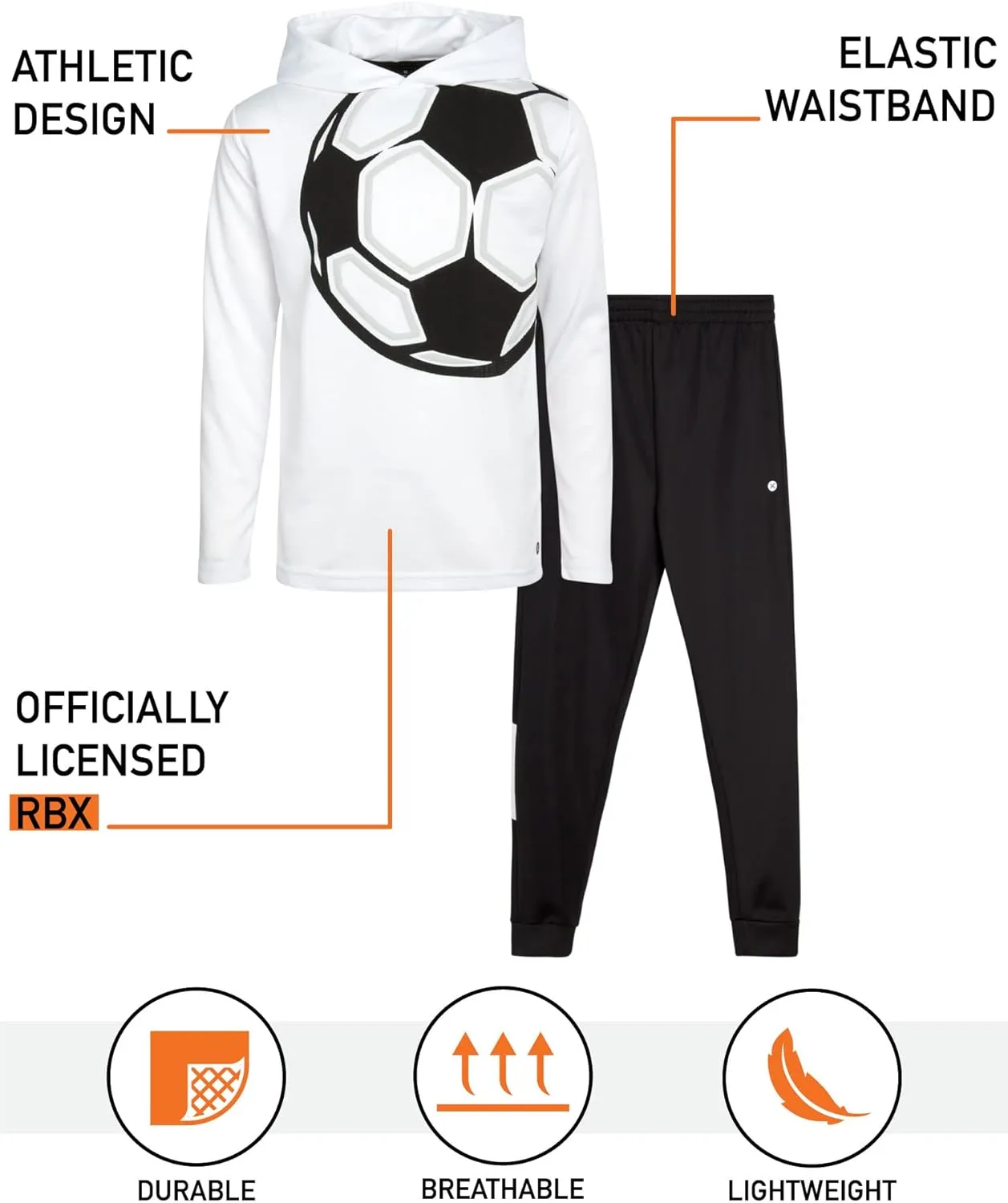RBX Boys' Jogger Set - 2-Piece Thermal Sports Hoodie and Tricot Joggers (Size: 8-12)