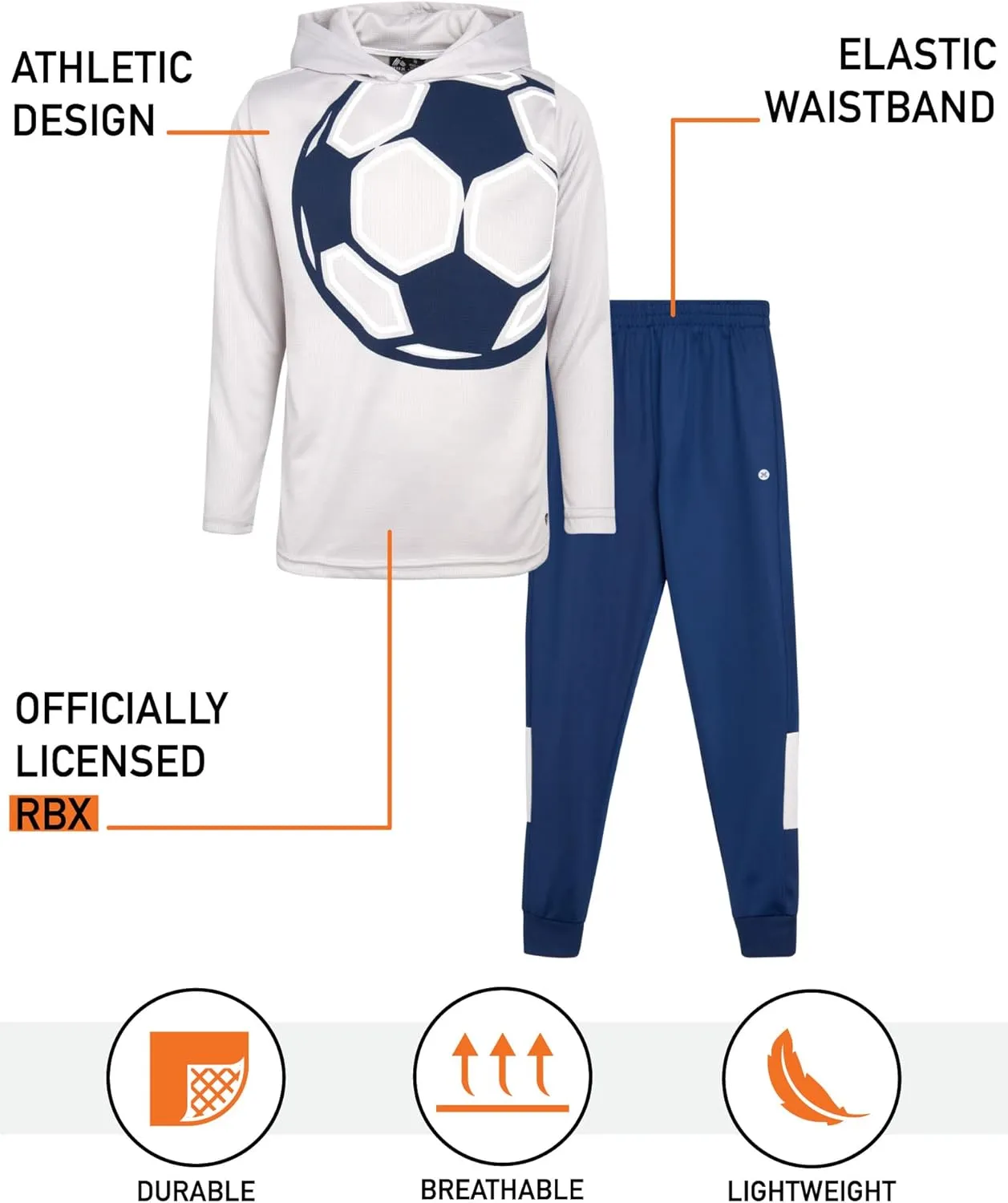 RBX Boys' Jogger Set - 2-Piece Thermal Sports Hoodie and Tricot Joggers (Size: 8-12)