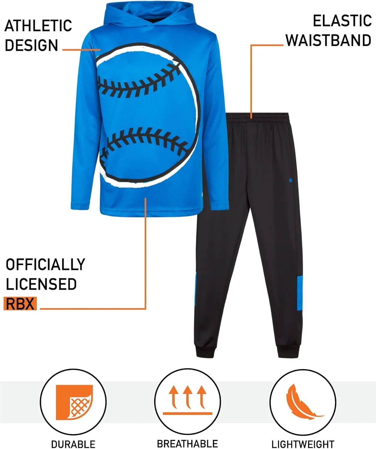 RBX Boys' Sweatsuit Set – 4 Piece Thermal Sports Hoodie and Tricot Jogger Pants (8-12)