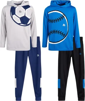 RBX Boys' Sweatsuit Set – 4 Piece Thermal Sports Hoodie and Tricot Jogger Pants (8-12)