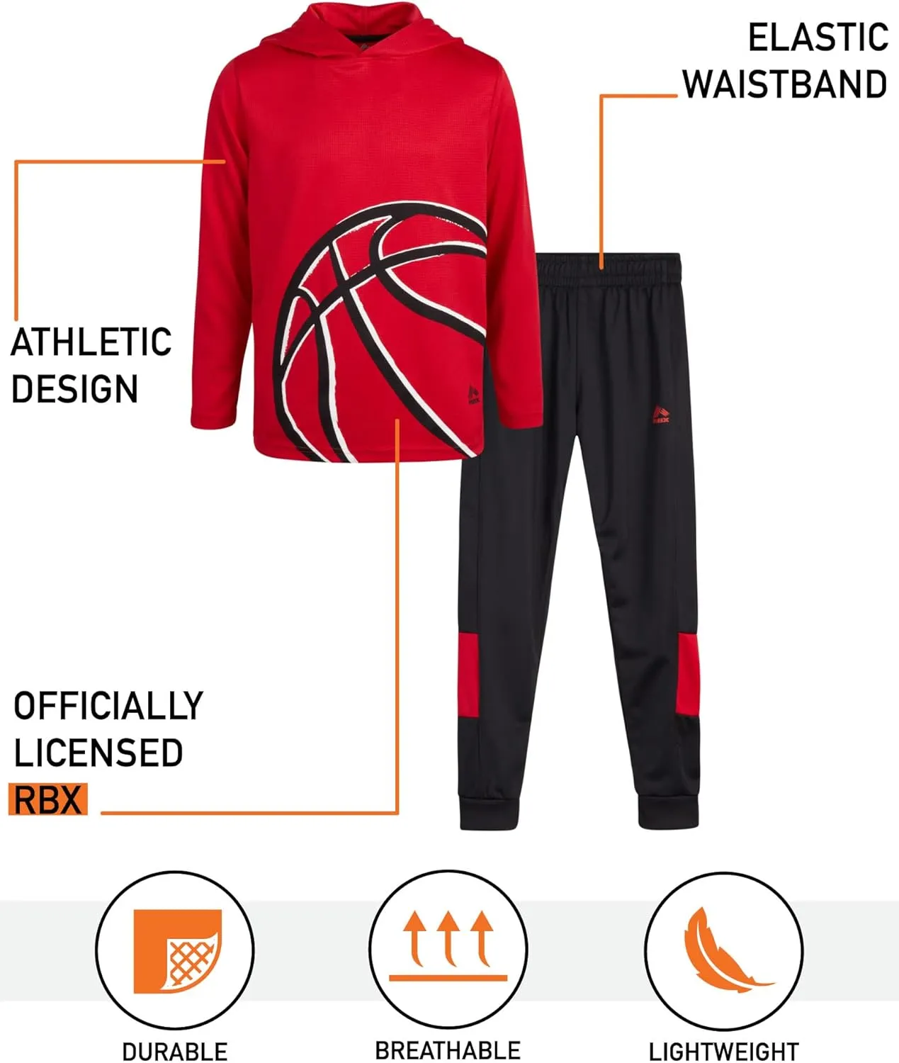 RBX Boys' Sweatsuit Set – 4 Piece Thermal Sports Hoodie and Tricot Jogger Pants (8-12)