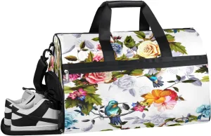 Retro Flower Sports Gym Bag with Wet Pocket & Shoes Compartment Waterproof Workout Duffel Bag for Women and Men Weekender Overnight Duffle Bag Travel Carry-on Tote