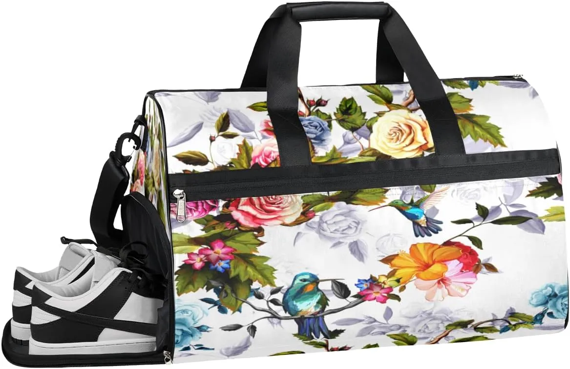 Retro Flower Sports Gym Bag with Wet Pocket & Shoes Compartment Waterproof Workout Duffel Bag for Women and Men Weekender Overnight Duffle Bag Travel Carry-on Tote