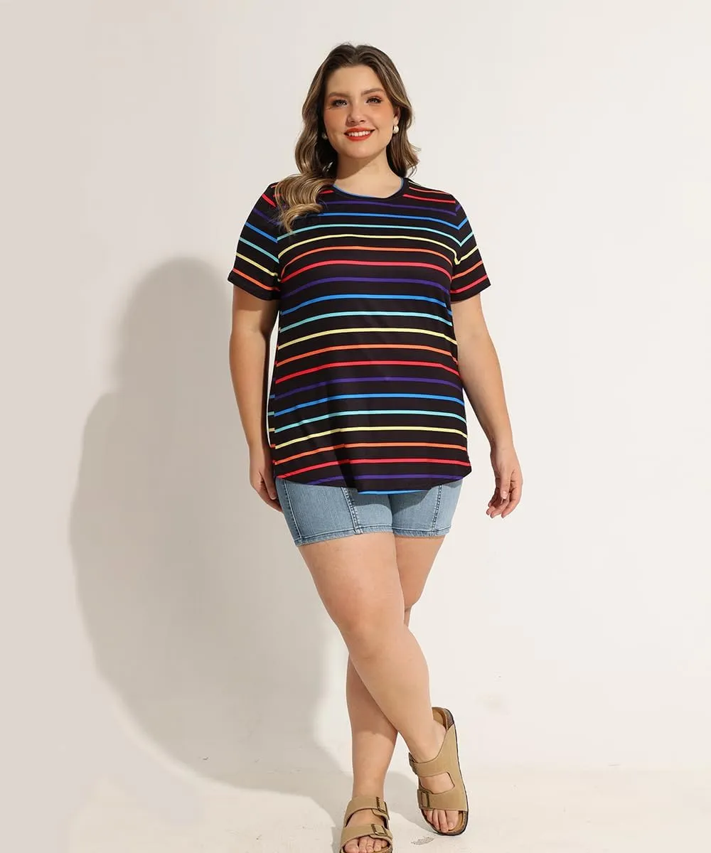 RITERA Plus Size Tops for Women Blouse Button Summer Crewneck Short Sleeve Fashion Casual T-Shirts Pullover XL-5XL