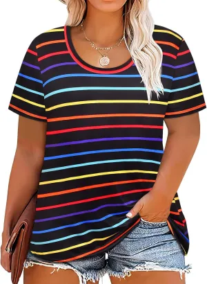 RITERA Plus Size Tops for Women Blouse Button Summer Crewneck Short Sleeve Fashion Casual T-Shirts Pullover XL-5XL