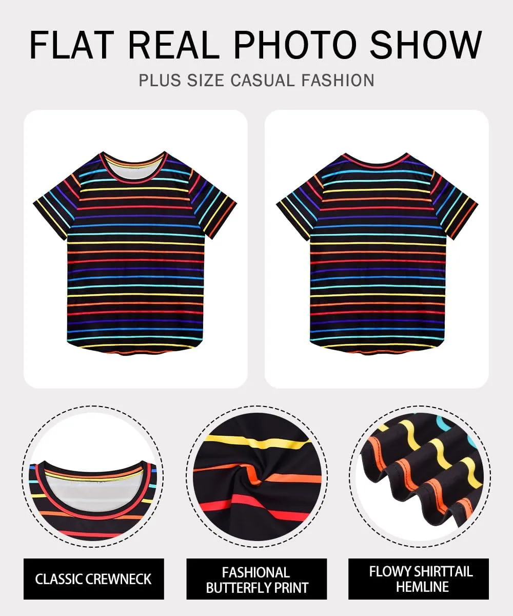 RITERA Plus Size Tops for Women Blouse Button Summer Crewneck Short Sleeve Fashion Casual T-Shirts Pullover XL-5XL