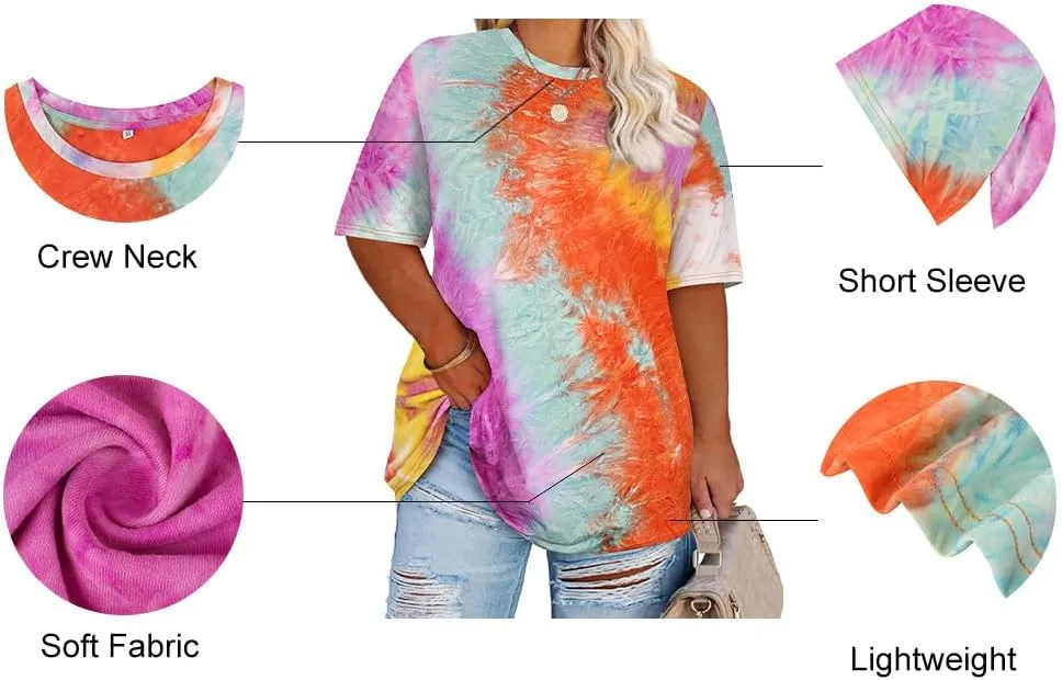 RITERA Women's Plus Size Crewneck Tops Short Sleeve Oversized T Shirt for Women Spring Summer XL 5XL