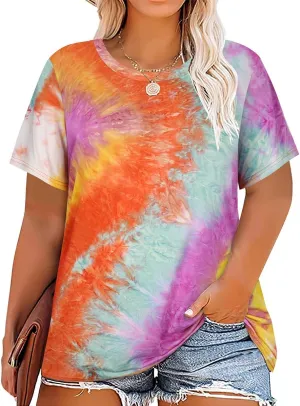 RITERA Women's Plus Size Crewneck Tops Short Sleeve Oversized T Shirt for Women Spring Summer XL 5XL