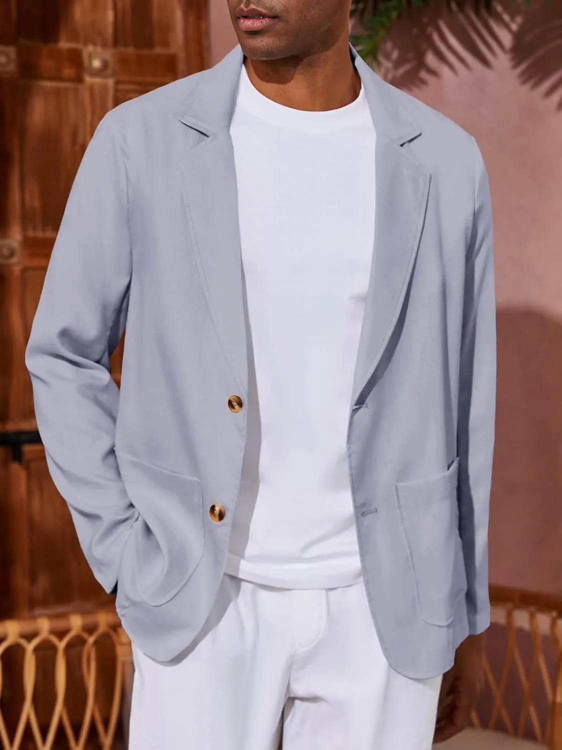 Runcati Mens Casual Linen Blazer Suit Jacket Two Button Slim Fit Lightweight Business Sport Coats