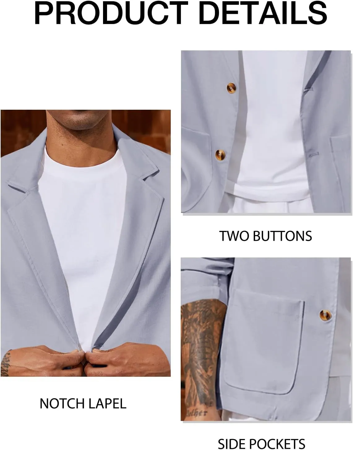 Runcati Mens Casual Linen Blazer Suit Jacket Two Button Slim Fit Lightweight Business Sport Coats