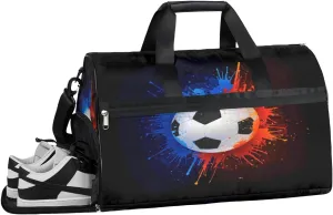 Soccer Sports Print Sports Gym Bag with Wet Pocket & Shoes Compartment Waterproof Workout Duffel Bag for Women and Men Weekender Overnight Duffle Bag Travel Carry-on Tote