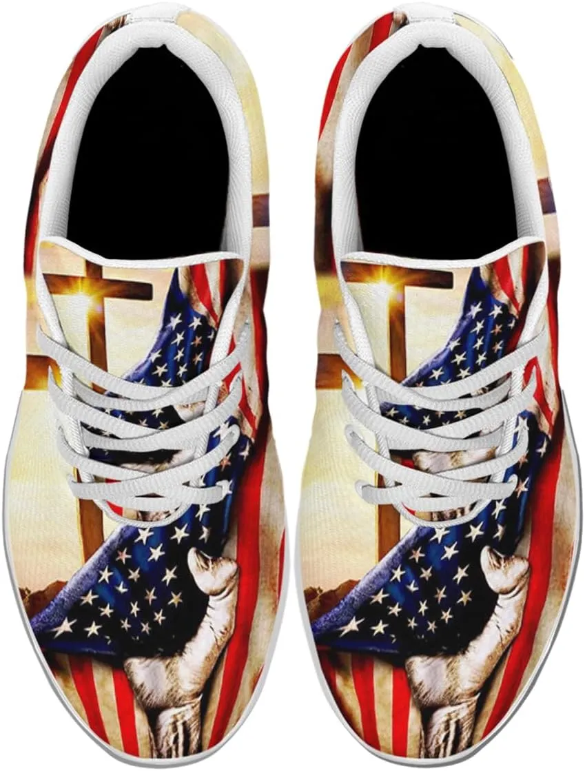 Sonzj-II Christian Jesus Shoes, Lace Up Walking Sneakers, Cross Running Shoes Mesh Breathable Sports Trainers