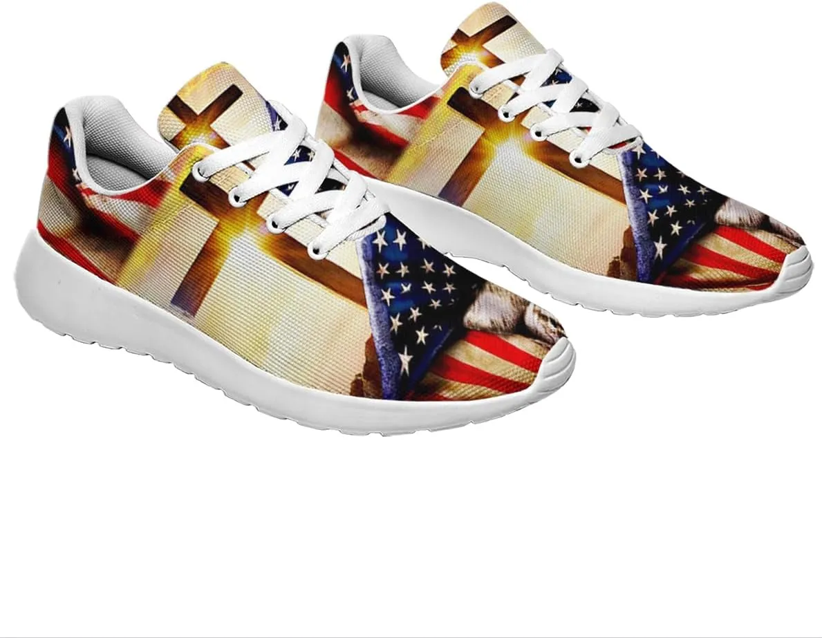 Sonzj-II Christian Jesus Shoes, Lace Up Walking Sneakers, Cross Running Shoes Mesh Breathable Sports Trainers