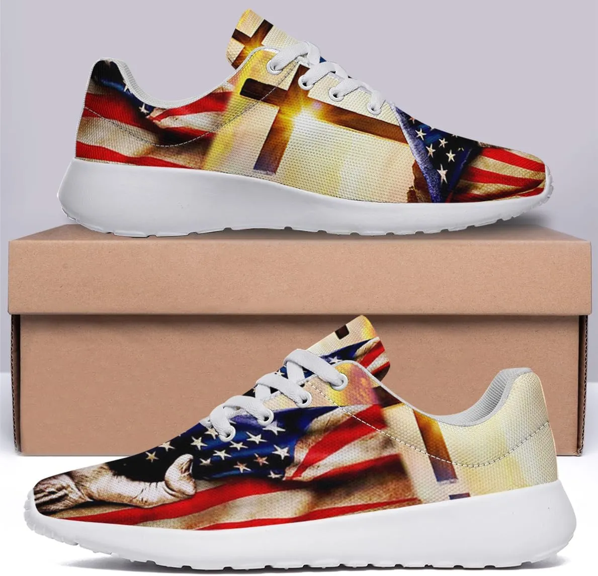 Sonzj-II Christian Jesus Shoes, Lace Up Walking Sneakers, Cross Running Shoes Mesh Breathable Sports Trainers