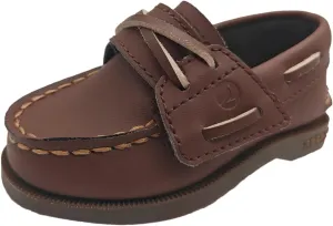Sperry Toddler Authentic Original Boat Shoe with Hook & Loop Closure - Chocolate Leather, Size 6