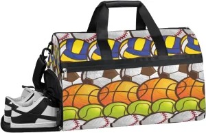 Sports Football Pattern Sports Gym Bag with Wet Pocket & Shoes Compartment Waterproof Workout Duffel Bag for Women and Men Weekender Overnight Duffle Bag Travel Carry-on Tote
