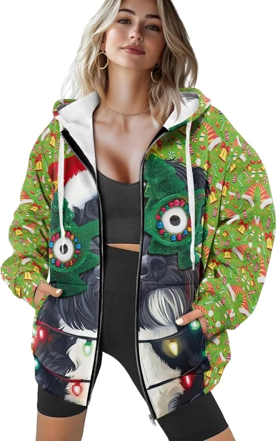 Starry Night Painting Women Full Zip-Up Hoodies 3D Print Graphic Sweatshirts Cool Novelty Hooded Hoodie