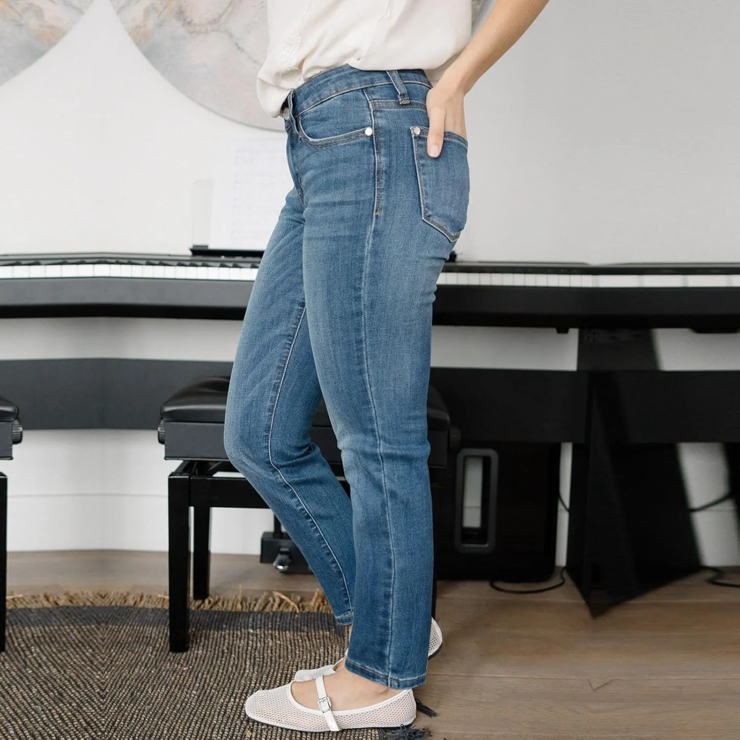 Straight Leg Jeans for Women Stretchy High Waisted Bootcut Jeans Y2K Cute Slim Fit Vintage Pull On Denim Pants