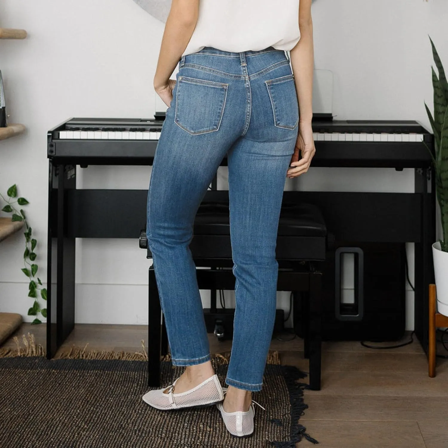 Straight Leg Jeans for Women Stretchy High Waisted Bootcut Jeans Y2K Cute Slim Fit Vintage Pull On Denim Pants
