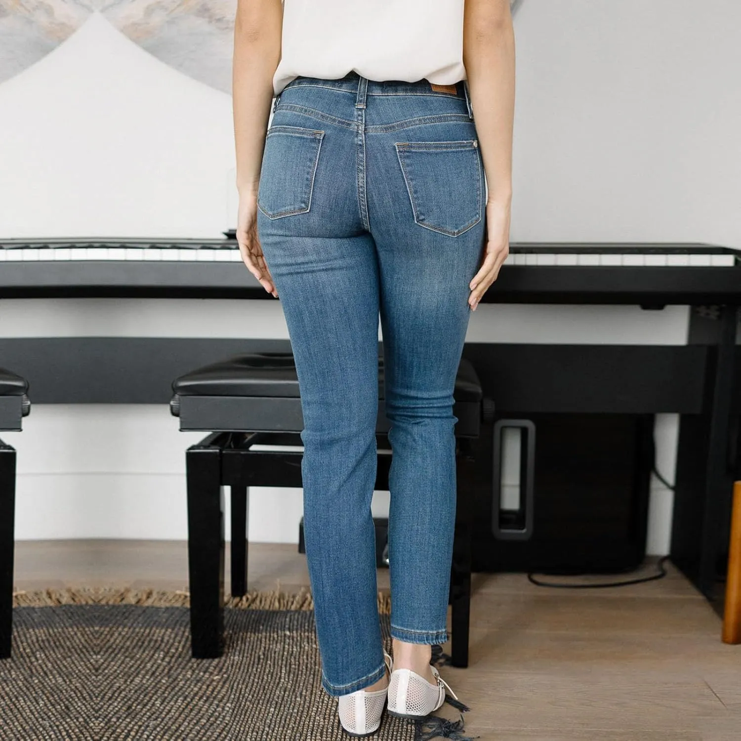 Straight Leg Jeans for Women Stretchy High Waisted Bootcut Jeans Y2K Cute Slim Fit Vintage Pull On Denim Pants