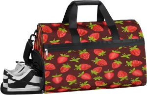 Strawberry Fruit Sports Gym Bag with Wet Pocket & Shoes Compartment Waterproof Workout Duffel Bag for Women and Men Weekender Overnight Duffle Bag Travel Carry-on Tote