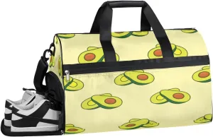 Summer Fruit Avocado Sports Gym Bag with Wet Pocket & Shoes Compartment Waterproof Workout Duffel Bag for Women and Men Weekender Overnight Duffle Bag Travel Carry-on Tote