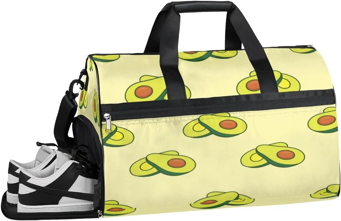 Summer Fruit Avocado Sports Gym Bag with Wet Pocket & Shoes Compartment Waterproof Workout Duffel Bag for Women and Men Weekender Overnight Duffle Bag Travel Carry-on Tote