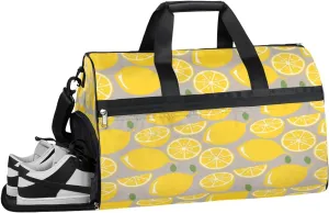 Summer Lemon Fruits Sports Gym Bag with Wet Pocket & Shoes Compartment Waterproof Workout Duffel Bag for Women and Men Weekender Overnight Duffle Bag Travel Carry-on Tote