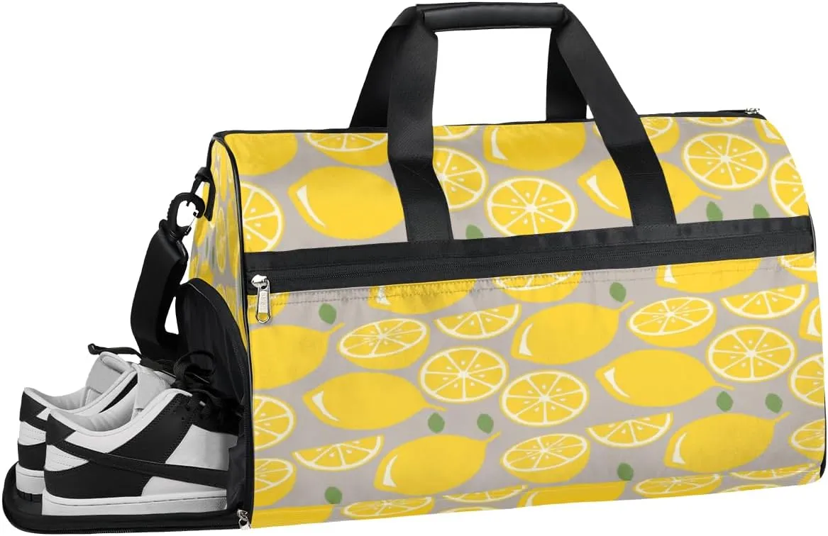 Summer Lemon Fruits Sports Gym Bag with Wet Pocket & Shoes Compartment Waterproof Workout Duffel Bag for Women and Men Weekender Overnight Duffle Bag Travel Carry-on Tote
