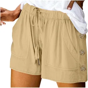 Summer Shorts for Women High Waisted Drawstring Lounge Short Pants with Pockets Casual Beach Vacation Clothes