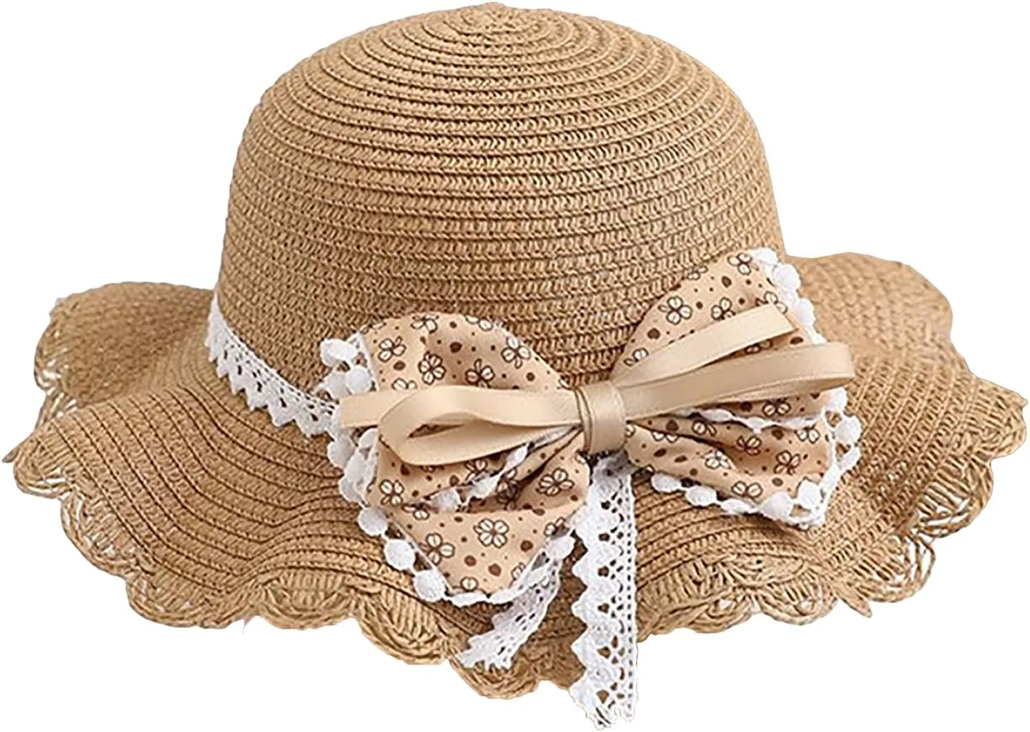 Sun Hat Sun Protection Bowknot Straw Hat with a Bag Summer Beach Travel Cycling Headgear for Girls
